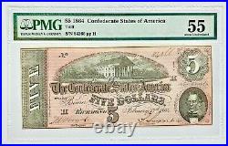 1864 Five Dollar T-69 Confederate Note PMG AU55 & Civil War Token PLEASE READ