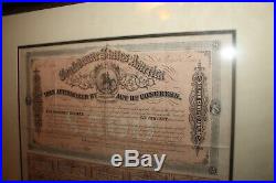 1864 Framed Matted Confederate States of America $500 Bond Civil War Coupons