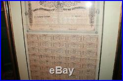 1864 Framed Matted Confederate States of America $500 Bond Civil War Coupons
