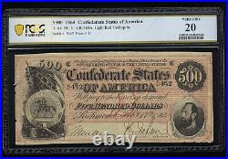 1864. PCGS VF-20. $500 Confederate Civil War Currency (442-401)