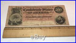 1864 Red $500 Confederate Currency Civil War Note