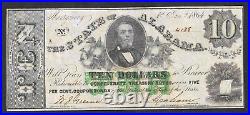 1864 State Of Alabama $10 CIVIL War Cotton & Gov. Choice Crisp Uncirculated