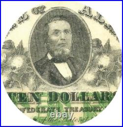 1864 State Of Alabama $10 CIVIL War Cotton & Gov. Choice Crisp Uncirculated