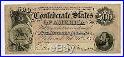 1864 T-64 $500 The Confederate States of America Note CIVIL WAR Era