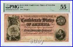 1864 T-64 $500 The Confederate States of America Note CIVIL WAR Era PMG AU 55