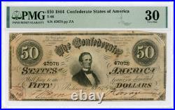 1864 T-66 $50 The Confederate States of America Note CIVIL WAR Era PMG VF 30