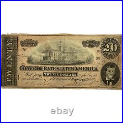 1864 T-67 $20 Confederate States of America Civil War Currency Note PLEASE READ