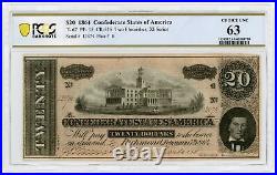 1864 T-67 $20 The Confederate States of America Note CIVIL WAR Era PCGS CU 63