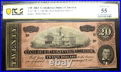 1864 T-67 PF-3 $20 Confederate States America Civil War Note PCGS AU 55 DARK RED