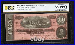 1864 T-68 $10 Civil War Confederate States of America PCGS AU55 PPQ X5