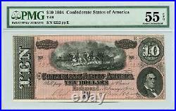 1864 T-68 $10 The Confederate States of America Note CIVIL WAR Era PMG 55 EPQ