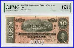 1864 T-68 $10 The Confederate States of America Note CIVIL WAR Era PMG 63 EPQ