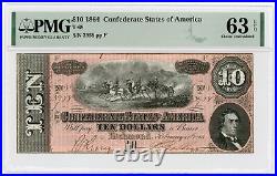 1864 T-68 $10 The Confederate States of America Note CIVIL WAR Era PMG 63 EPQ