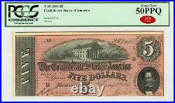 1864 T-69 $5 The Confederate States of America Note CIVIL WAR Era PCGS 50 PPQ