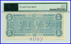 1864 T-69 $5 The Confederate States of America Note CIVIL WAR Era PMG 62 EPQ