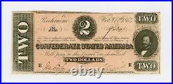 1864 T-70 $2 The Confederate States of America Note CIVIL WAR Era AU+