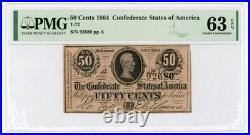 1864 T-72 50c Confederate States of America Note CIVIL WAR Era PMG CU 63 EPQ