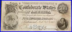 1864 The Last Confederate $500 Note Bill Paper Currency Civil War Era with Box