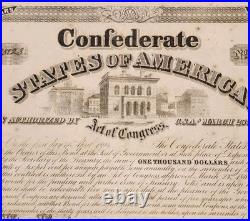 1865 Civil War Bond $1000 Confederate States of America CSA Issued April 1893