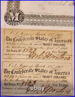 1865 Civil War Bond $1000 Confederate States of America CSA Issued April 1893
