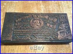1865 Confederate 10 Dollar Printing Plate, Milledgeville, Ga, Civil War