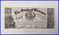 1865 State of Georgia $10 Civil War Confederate Banknote Uncirculated Unc