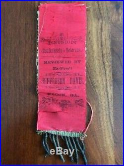 1887 Confederate Veterans Reunion Ribbon JEFFERSON DAVIS Macon GEORGIA Civil War