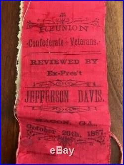 1887 Confederate Veterans Reunion Ribbon JEFFERSON DAVIS Macon GEORGIA Civil War