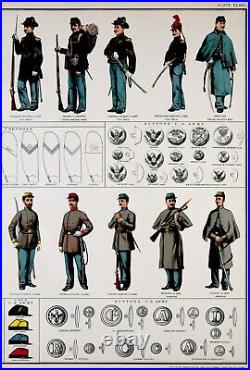 1891 Civil War Print Union Confederate Soldiers Military Dress Uniforms Insignia