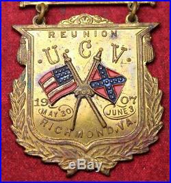 1907 UCV United Confederate Veterans Reunion Medal Richmond VA Civil War