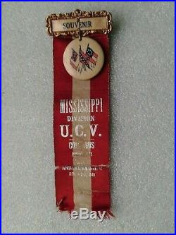 1916 Columbus Mississippi Ucv Confederate Veteran CIVIL War Reunion Ribbon