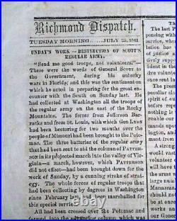1st Battle of Bull Run Manassas VA Civil War Confederate 1861 Richmond Newspaper