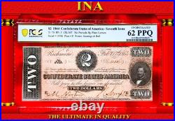 $2 1864 Confederate T-70 PF-5 CR-567 US Obsolete Currency Civil-War PCGS 62 PPQ