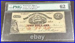 $2 1864 State of Mississippi PMG 62 UNC MSCR43A confederate Civil War note