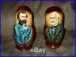 (2) 5pc USA Civil War Russian Matryoshka Nesting Doll Confederate & Union Sets