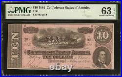 2 Cons 1864 $10 Confederate States Notes CIVIL War Currency Money T69 Pmg 63 Epq