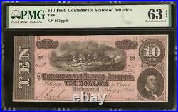 2 Cons 1864 $10 Confederate States Notes CIVIL War Currency Money T69 Pmg 63 Epq