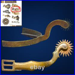 2 Original Antique Civil War Confederate Cavalry Officer Brass Spurs West OAKES