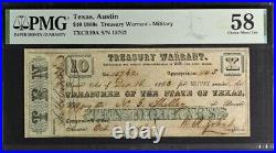 $20 1863 Texas Treasury Warrant Confederate Banknote Civil War Note PMG Ch AU 58