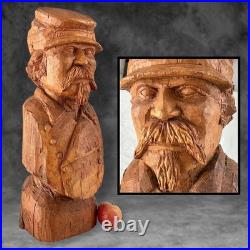 28 Civil War Confederate Soldier Sculpture Hand Carved Wood Bust Vtg Folk Art