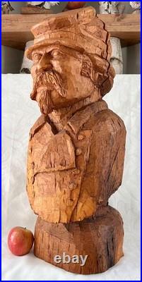 28 Civil War Confederate Soldier Sculpture Hand Carved Wood Bust Vtg Folk Art