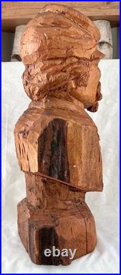 28 Civil War Confederate Soldier Sculpture Hand Carved Wood Bust Vtg Folk Art