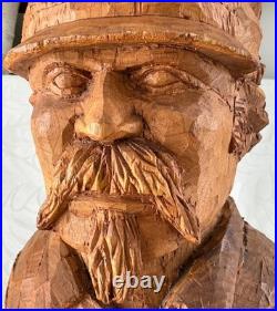 28 Civil War Confederate Soldier Sculpture Hand Carved Wood Bust Vtg Folk Art