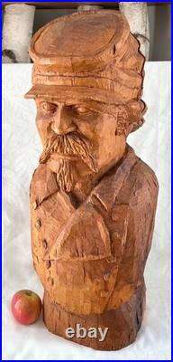 28 Civil War Confederate Soldier Sculpture Hand Carved Wood Bust Vtg Folk Art