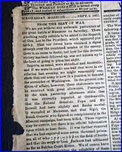 2nd Second Battle of Bull Run #2 Manassas 1862 Civil War Confederate Newspaper