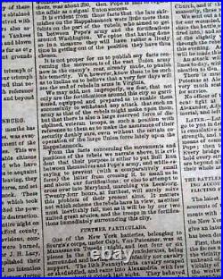 2nd Second Battle of Bull Run #2 Manassas 1862 Civil War Confederate Newspaper