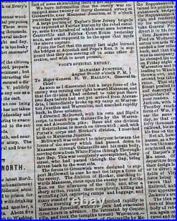 2nd Second Battle of Bull Run #2 Manassas 1862 Civil War Confederate Newspaper