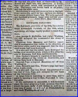 2nd Second Battle of Bull Run #2 Manassas 1862 Civil War Confederate Newspaper