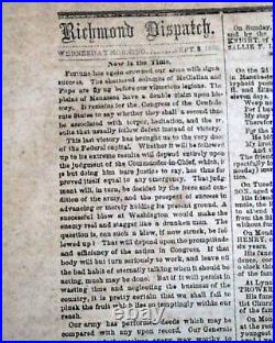 2nd Second Battle of Bull Run #2 Manassas 1862 Civil War Confederate Newspaper