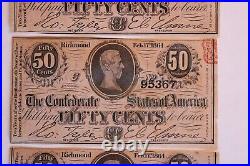 3 Consecutive Numbered Confederate States Of America 50 Cent Notes CIVIL War